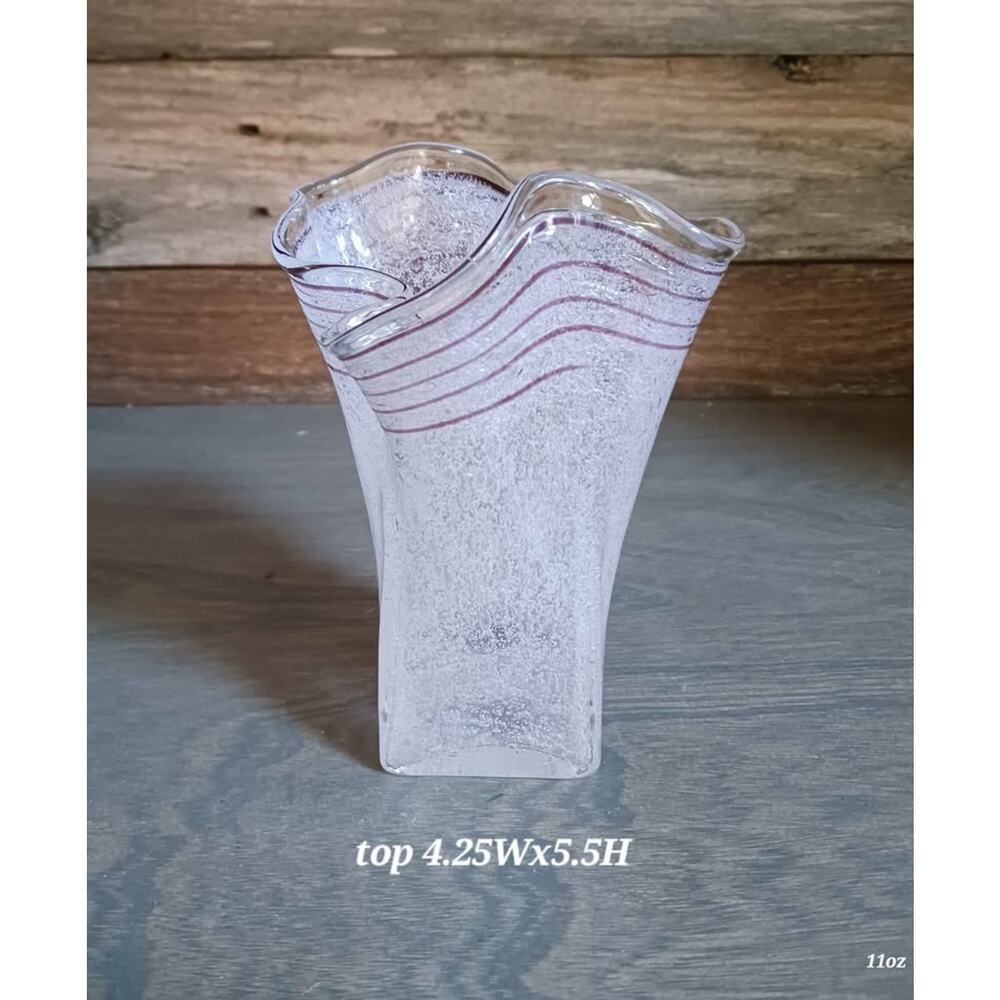 Vintage Murano style pink bubble ruffled hand blown art glass vase